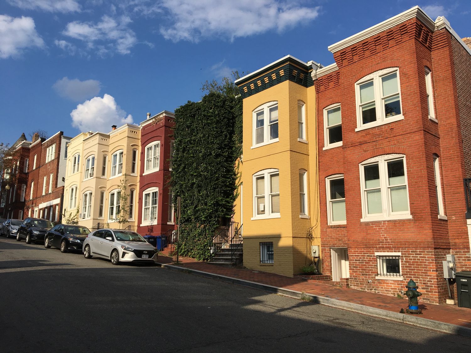 Row of colorful historic townhouses in Georgetown