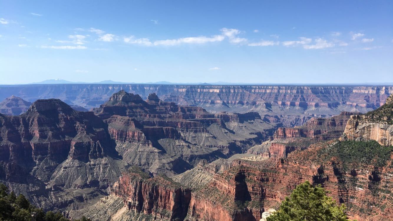 Panoramic view of the Grand Canyon's layered rock formations